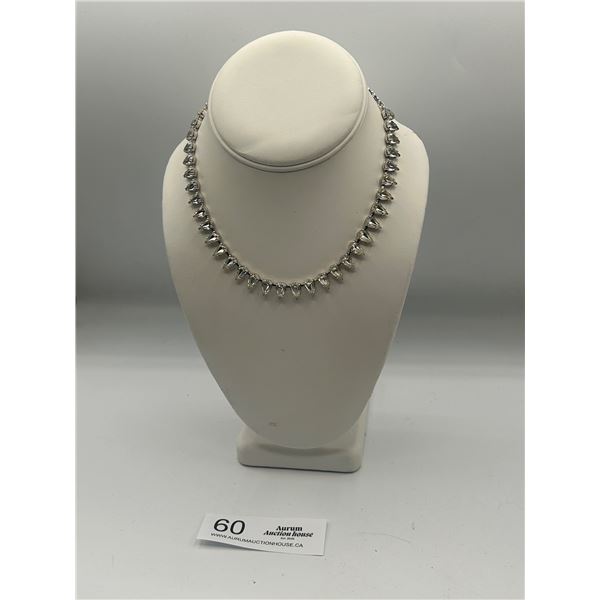 Vintage Silver Plated w?Rhinestones Necklace Self Adjustible Length