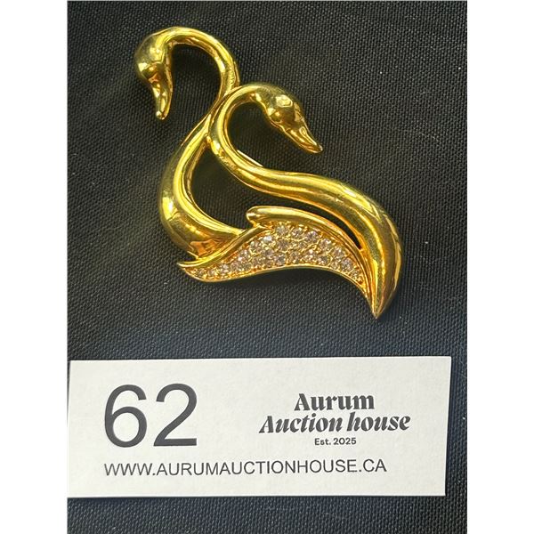 Large Gold Plated Swan w/Rhinestones Unmarked