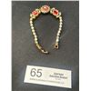 Image 1 : An Old Gold Plated Red Stone + Clear Rhinestone Bracelet