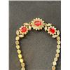 Image 2 : An Old Gold Plated Red Stone + Clear Rhinestone Bracelet