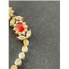 Image 3 : An Old Gold Plated Red Stone + Clear Rhinestone Bracelet