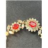 Image 4 : An Old Gold Plated Red Stone + Clear Rhinestone Bracelet