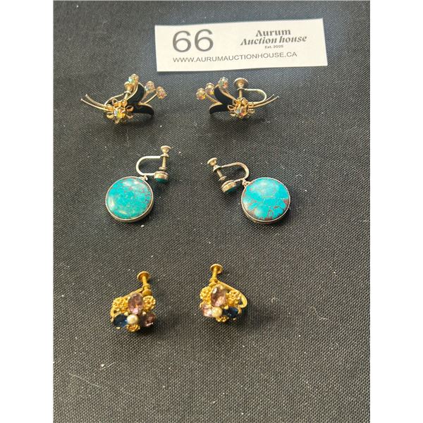3 Vintage Pairs of Screw on Earrings