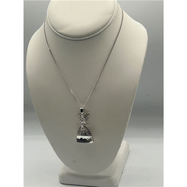 Silver Plated Crystal Stone Pendant Necklace Marked "SUI"
