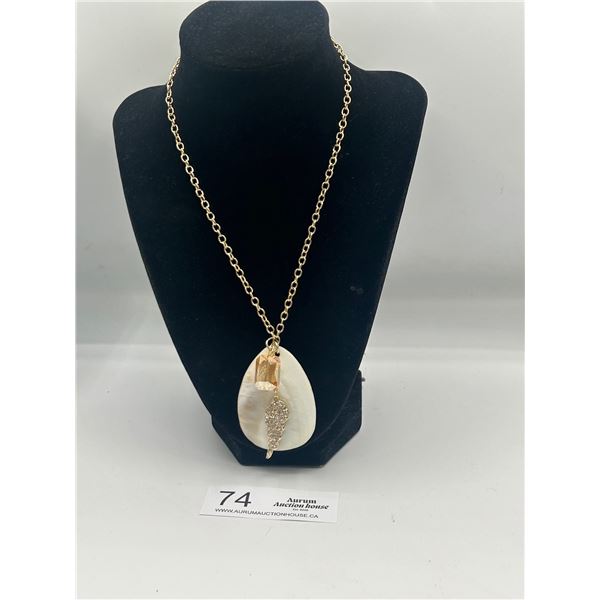 Signed BARSE Mother of Pearl Crystal & Rhinestone Pendant Necklace