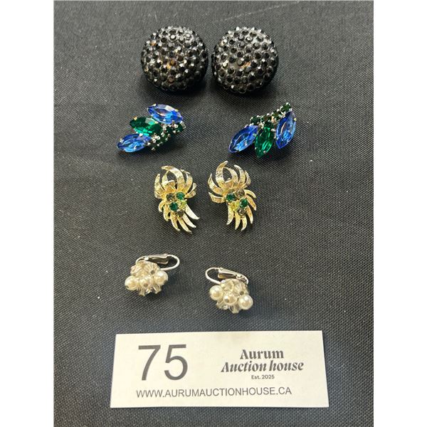 4 Pairs of Vintage Clip On Earrings