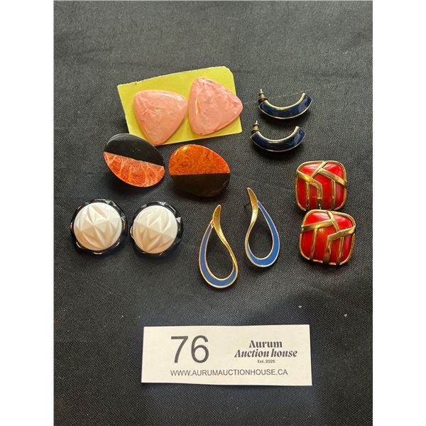 6 Pairs of Vintage Pierced Earrings  Enameled,Lucite, Button