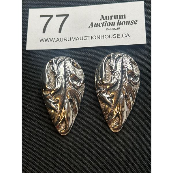 Signed Whiting & Davis Clip Earrings 1.3/4 inches Long