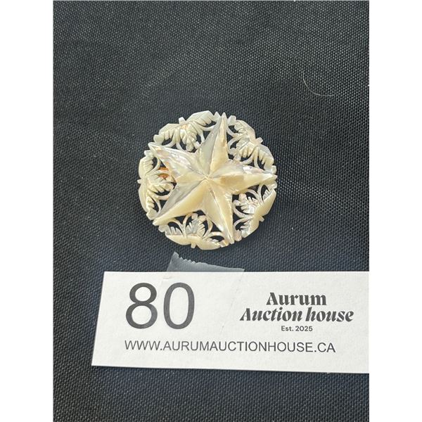 Hand Carved Mother of Pearl Star Brooch