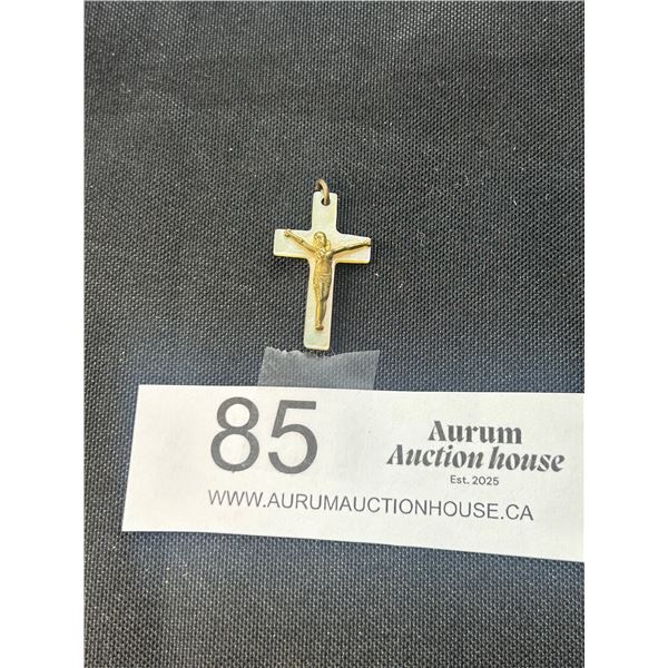 Early 1900's Crucifix Brass + Mother of Pearl