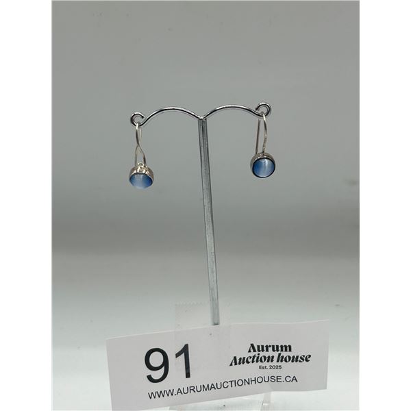 Blue Cats Eye + Sterling Earrings