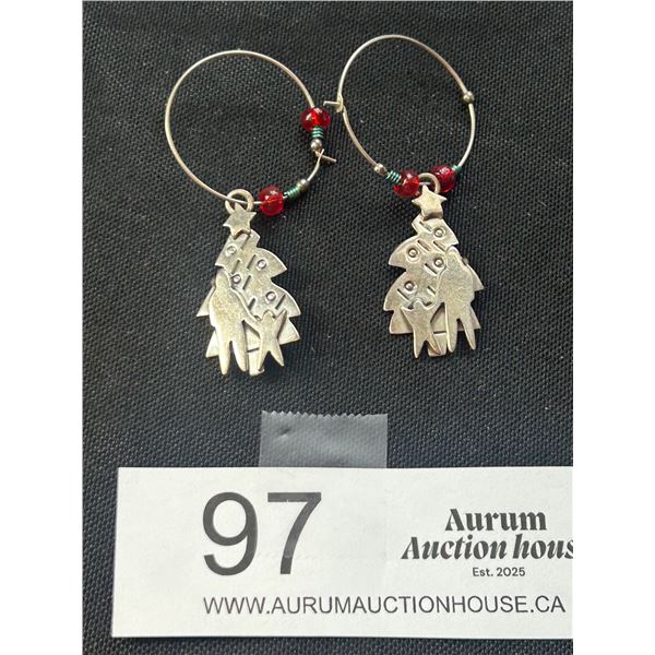 Pair of Unusual Sterling Xmas Tree Earrings