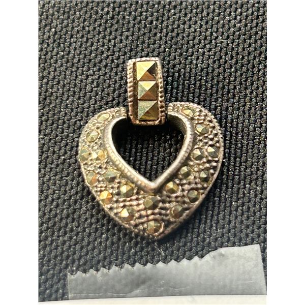 Cute Sterling + Marcasite Heart Pendant