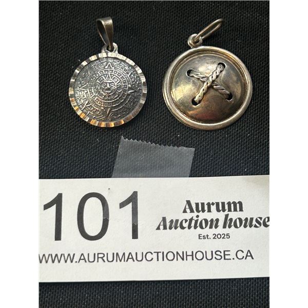 2 Circular Silver Pendants (1 .950 Silver + 1 .925 Silver)