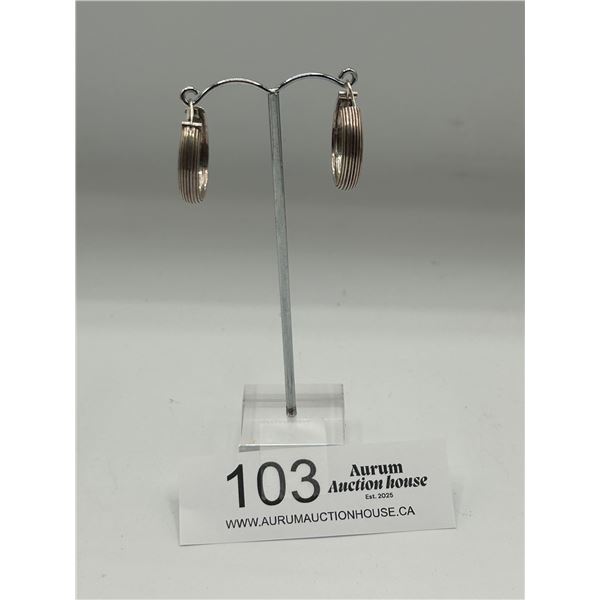 Unusual Ribbed Sterling Hoop Earrings