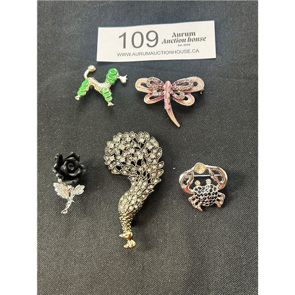 5 Assorted Vintage Brooches and Pins