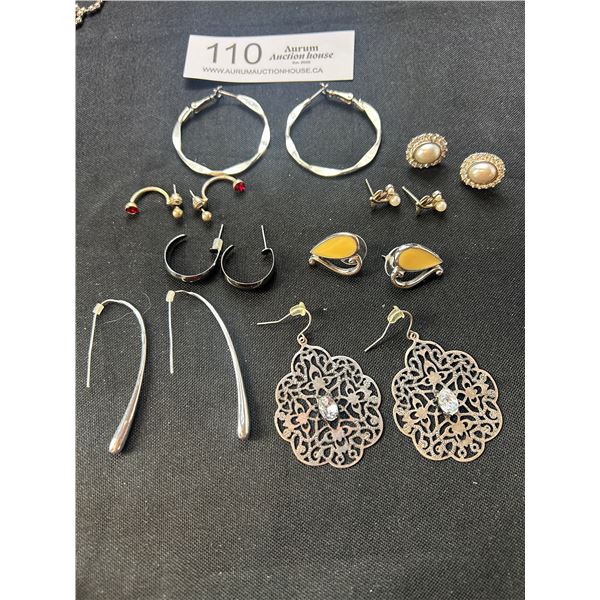 8 Pairs Vintage + Contemporary Assorted Silver Tone Earrings