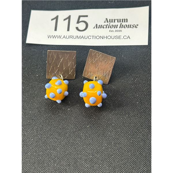 Local Handmade Lampwork Glass and Sterling Silver Earrings Unmarked