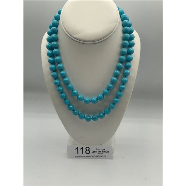 36" Inch Long Vintage Turquoise Glass Bead Necklace