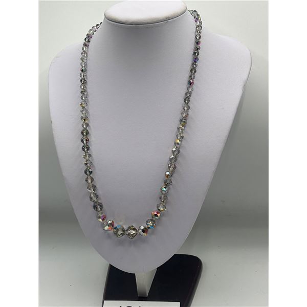 Mid Century Mystical Silver,Purple,& Pinks Aurora Borealis Bead Necklace