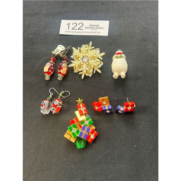 A Fun Vintage Christmas Lot of Earrings & Brooches