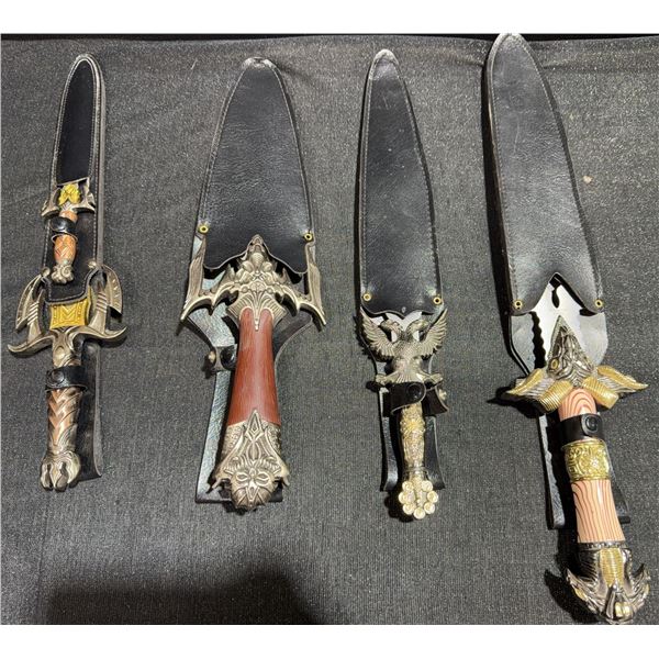 4 Decorative Fantasy Daggers with Sheaths and Ornate Handles