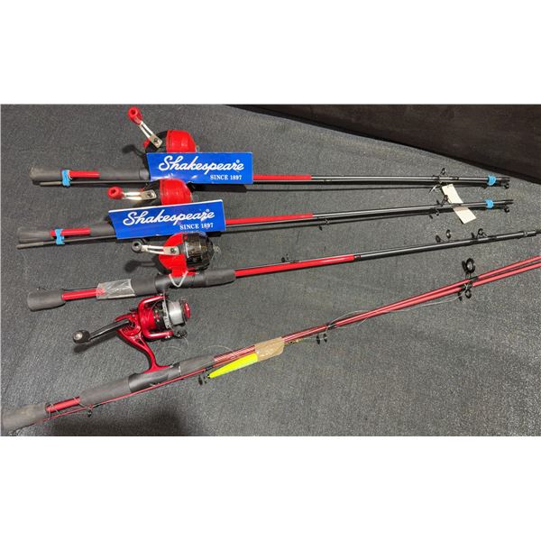 4 Fishing Rod and Reel Combos Including Shakespeare and Red Spinning Reel