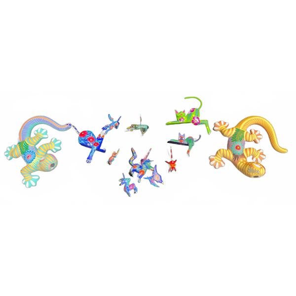 Colourful Hand-Painted Oaxacan Alebrije Animal Figurines, 11 Pieces