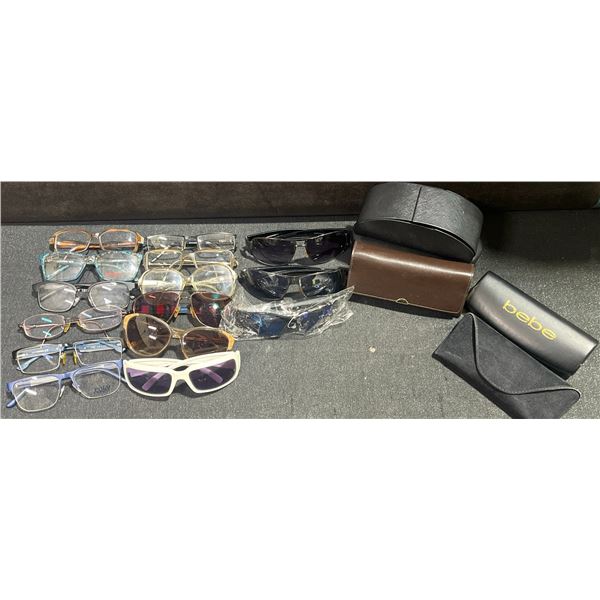 Eyeglasses and Sunglasses Lot With Cases and Bebe Case Included