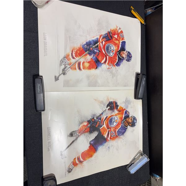 Edmonton Oilers Posters Featuring Leon Draisaitl and Darnell Nurse Hockey Artwork Pair