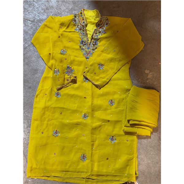 Yellow Embroidered Salwar Kameez Set with Dupatta and Beadwork