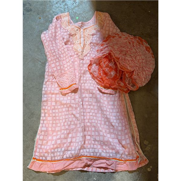 Pink Long Sleeve Embroidered Kurta with Matching Dupatta