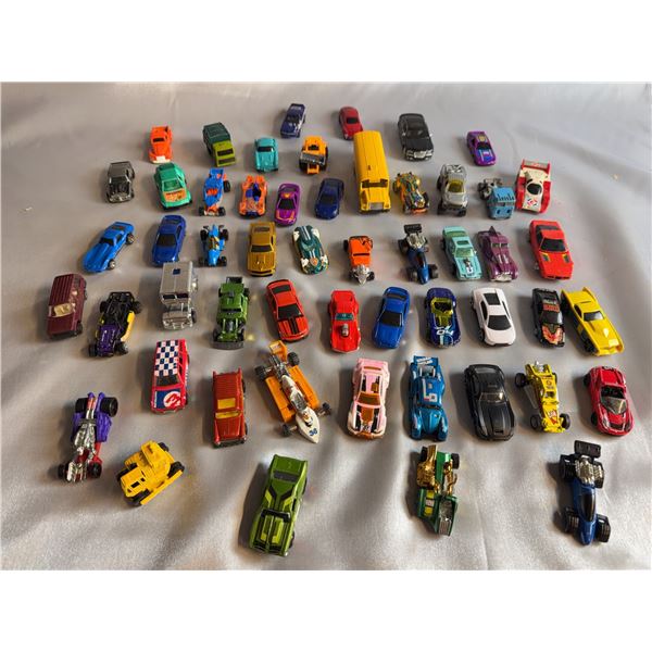 46 Assorted Diecast Toy Cars, Trucks, Vans, Buses, and Race Cars Mixed Brands