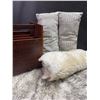 Image 4 : Wooden Magazine Rack, Faux Fur Rug, and Decorative Throw Pillows Set