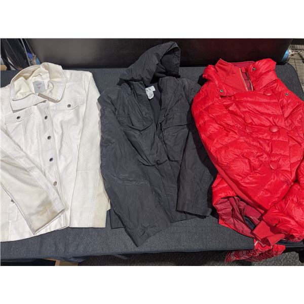 3 Women's Jackets: Guess, Armani Exchange, Red Puffer With Scarf