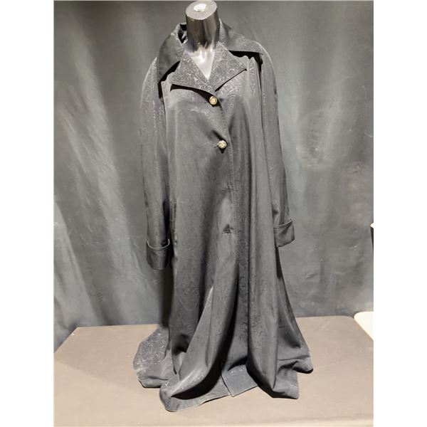 Pizzazz Size 8 Black Jacquard Long Coat with Pearl Detail Buttons