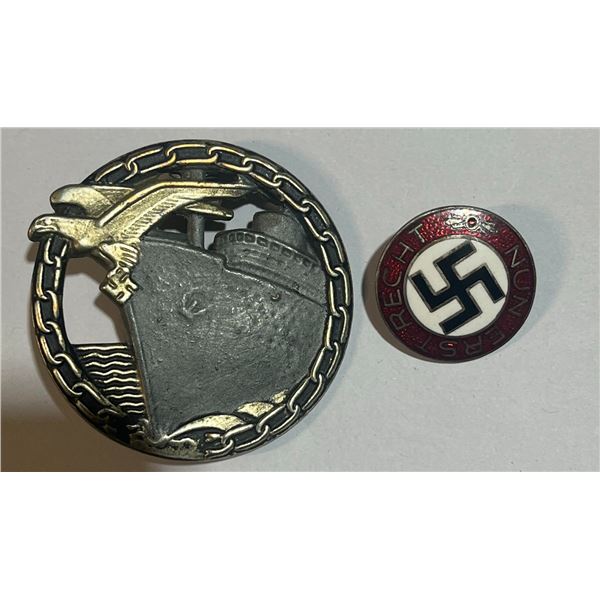 WWII Era German Replica Pins, Including Medal and Swastika Enamel Badge