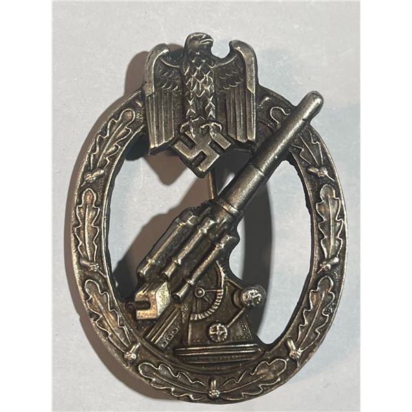 Replica German WWII Luftwaffe Flak Badge with Oak Leaf Wreath and Maker's Mark