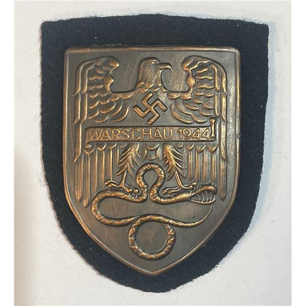 Replica WWII German Warsaw 1944 Arm Shield Badge with Black Fabric Backing