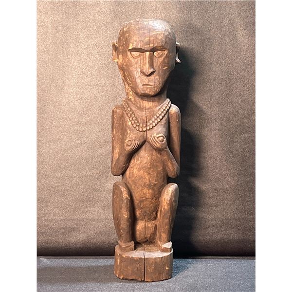 Hand-Carved Wooden Reliquary Guardian Figure, Not Heavy, 19 Inches Tall, 4 Inches Wide