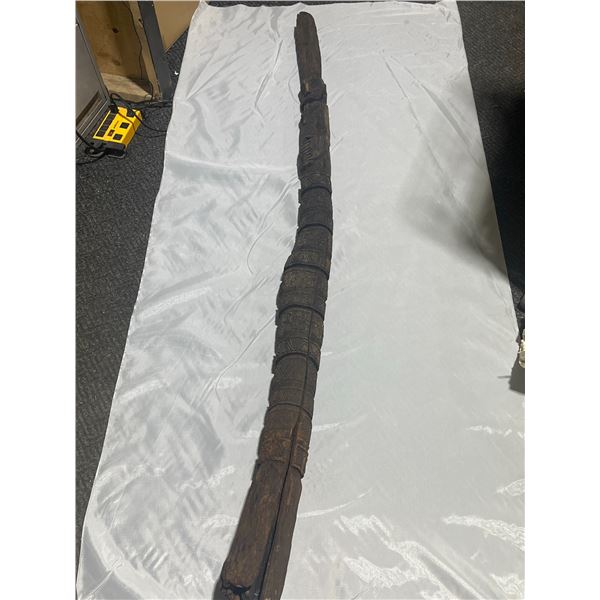 Hand-Carved Wooden Totem Pole, 85" Tall with Detailed Bands, Cannot Stand on Its Own