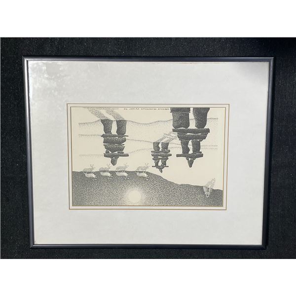 Germaine Arnattaujuq Inukshuk Framed Print 11" x 14" Pointillist Arctic Scene Signed 1991