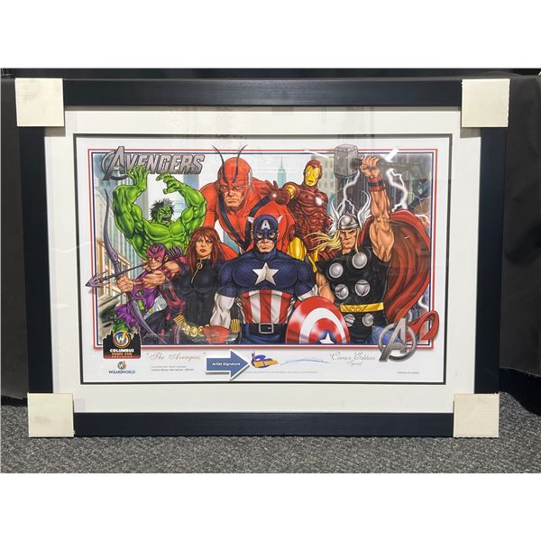 Framed Avengers Comic Art Print by Kurt Lehner, 29 x 39 Inches, Artist Signature Edition
