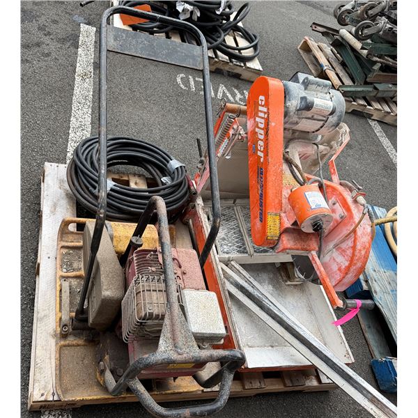 Norton Clipper BB-203-SY Blockbuster Masonry Saw, Wacker Neuson Vibratory Plate Compactor, Hose, etc