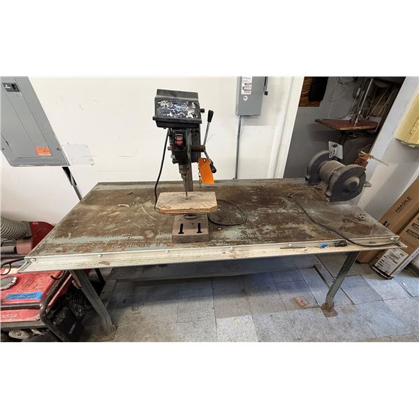 Metal Warehouse Table 72" x 36" x 34"H w/ Delta 11-950 Drill Press & Double End Bench Saw