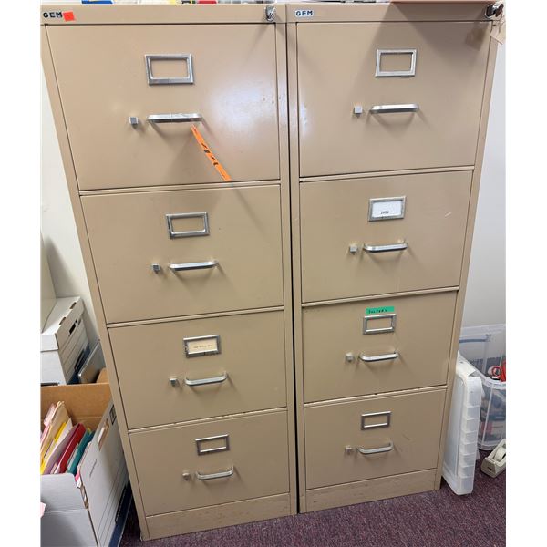 Qty 2 GEM 4-Drawer Locking Filing Cabinets w/ Keys