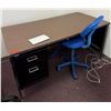 Image 1 : Metal Desk w/ Laminate Top & 2 Drawers 60" x 30" x 29"H w/ Blue Office Chair