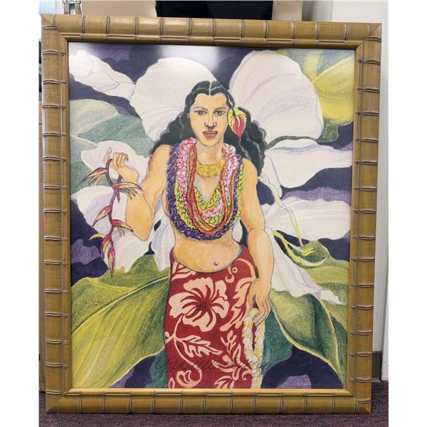 Polynesian Woman w/ Lei Artwork Signed by Artist, 36" x 43", Framed