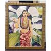 Image 1 : Polynesian Woman w/ Lei Artwork Signed by Artist, 36" x 43", Framed