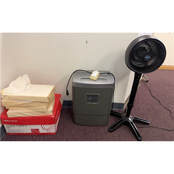 Vornado Floor Fan, Fellowes PS70-2 Shredder & Misc Paper Reams